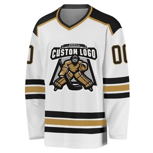 Maillot de hockey personnalisé blanc, noir, or vieilli – Uniformes d'équipe sublimés, respirants, en maille, sans manches, unisexe - Product Image 5