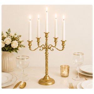 Classic Gold Metal Candelabra 5 Arm Taper Candle Holder Antique Brass Candlestick Stand for Wedding Table Centerpiece Wholesale - Product Image 2