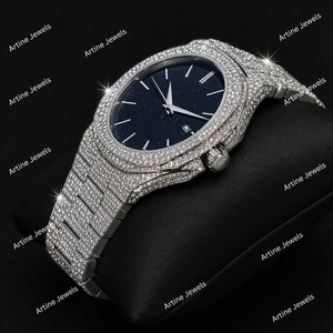 Reloj de Diamantes con Esfera Azul, Brazalete de Lujo con Incrustaciones de Diamantes, Visualización de Fecha, Reloj de Pulsera Premium para Hombre - Product Image 2