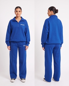 Custom Casual Hooded Heavyweight Sweatsuit Sets <b>Women</b> 2-Piece Wide Leg Sweatpants & Half-Zip-Up Sweatshirt Set - Product Image 3