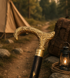 Canne de marche artisanale en bois avec poignée en métal ornée, bâton de randonnée vintage pour explorateur, manche en bois sculpté, bâton de randonnée classique pour l'extérieur - Product Image 3