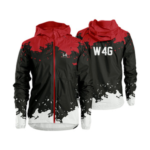 Custom Hooded Windbreaker <b>Jacket</b> <b>Men</b> Red Black Sublimation Print Custom Front Logo Zipper Patten Sporty <b>Summer</b> Thin - Product Image 4