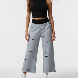 Pantalones anchos de mujer con doble cintura y efecto desgastado Glory Custom para ropa urbana, calidad premium, venta al por mayor OEM - Product Image 2