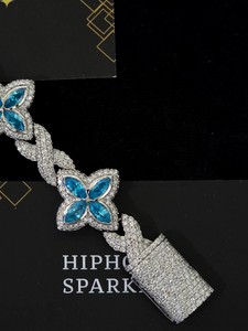 Joyería de Lujo con Incrustaciones de Gemas Azules en Plata de Ley 925, Diseño de Racimo de Flores, Corte Brillante, Estilo Hip Hop, Moissanita, para Hombres y Mujeres, Ideal para Fiestas - Product Image 4