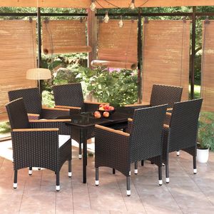 Set da Pranzo da Giardino in Rattan Nero per 6 Persone, Resistente alle Intemperie, Arredamento da Esterno in Stile Contemporaneo con Struttura in Acciaio - Product Image 1