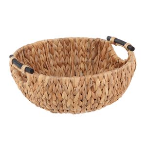 Panier de rangement en jacinthe d'eau tressé à la main avec poignées en bois XL, bol décoratif traditionnel - Product Image 1