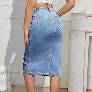 Falda vaquera vintage de cintura alta para mujer, falda larga de mezclilla de alta calidad, estilo moderno con bolsillos, diseño de falda vaquera. - Product Image 3