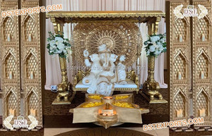 Statue de Ganesha avec chhatar pour décoration de salle de mariage Statue de Ganesha en FRP pour mariage Statue de Ganesha dorée pour décoration de mariage - Product Image 3