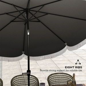 Ombrellone da Spiaggia 2,7m Grigio Antracite, Ombrellone da Giardino 8,8FT con 8 Stecche, Protezione UPF 30+, Inclinazione a Pulsante - Product Image 4