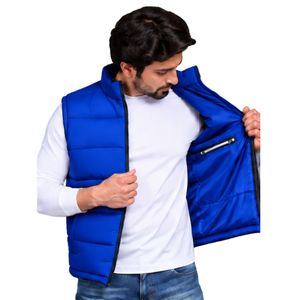 Gilet matelassé sans manches bleu roi pour homme, avec fermeture éclair intégrale, col montant, chaud et rembourré, veste décontractée d'extérieur avec poches - Product Image 2