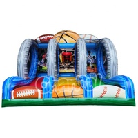 Jeu de basket-ball gonflable commercial d'extérieur 3 en 1 : tir au basket-ball, jeu de football et jeux interactifs de lancer