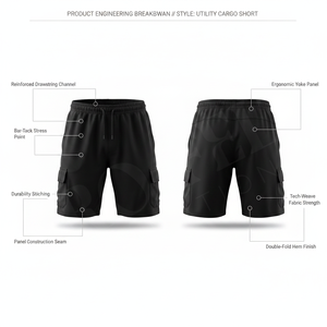 Shorts de sport cargo en polyester 100 %, séchage rapide, extensibles, pour entraînement fitness, avec poches, logo personnalisé imprimé. - Product Image 2