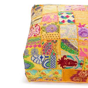 Vintage Bohemian Patchwork Cotton Floor <b>Pouf</b> Square Cushion Cover Handcrafted Embroidered Seat for Living Room - Product Image 4