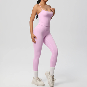 Conjunto Deportivo de Dos Piezas para Mujer, Talla Grande, Diseño a Cuadros, Leggings y Sujetador Deportivo sin Costuras, Transpirable, Elástico, de Secado Rápido - Product Image 3