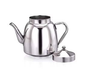 Tetera de Acero Inoxidable Pulido con Boquilla Curva, Cuerpo Redondeado, Asa Resistente, Tapa Abierta, Utensilio de Cocina Moderno, Tetera Duradera y Elegante - Product Image 1