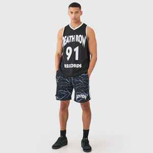 Conjunto de Camiseta sin Mangas y Pantalones Cortos Negros para Hombre Death Row Records, Cuello en V, Estampado Serigrafiado, Estilo Urbano, Ropa de Verano, Tejido Transpirable 100% - Product Image 1
