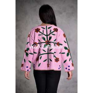 Handmade Embroidery Breathable Eco-Friendly Quick Dry Women's Winter Bomber Jacket Floral Pattern Suzani Cotton Knitted Ruffles - Product Image 2