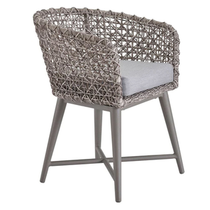 Chaise de salle à manger en rotin tressé gris avec structure en bois de teck pour la décoration de la maison et du jardin - Product Image 3