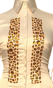 Blusa cremosa satinada con botones estilo cristal - Product Image 4