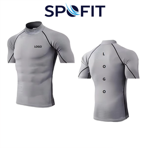 Men's Short Sleeve Compression Rash Guard <b>Mock</b> <b>Neck</b> Quick Dry Athletic Base Layer Custom Logo Sports Shirt - Product Image 1