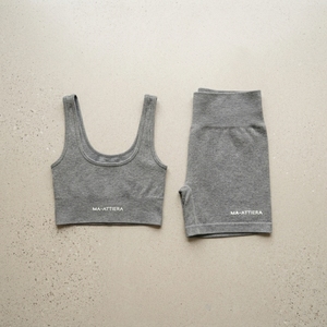 Women Grey Ribbed <b>Sports</b> Bra High Waist Biker Shorts Yoga <b>Set</b> Gym Fitness Workout Activewear Two Piece <b>Set</b> - Product Image 5