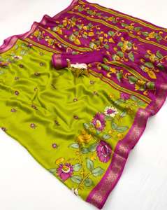 Hermoso Saree Formal de Seda Ligera para Mujer con Diseño Floral, Borde en Contraste y Pallu de Secado Rápido para Todas las Estaciones - Product Image 1