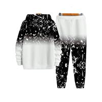 Sweat-shirt à capuche et pantalon de jogging assorti pour homme, imprimé dégradé noir et blanc effet éclaboussures de peinture, vente en gros OEM ODM