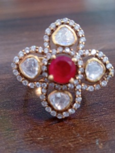 <b>Cross</b> Shape Cocktail <b>Ring</b> With Ruby Center And Diamond Accents 18K Gold Plated Women's Vintage Wedding Jewelry Red doublet stone - Product Image 5