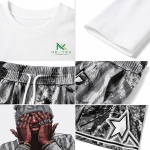 เสื้อยืดพิมพ์ลายกราฟฟิตีรูปคนแบบกำหนดเอง ชุดเซ็ต 2 ชิ้น กางเกงขาสั้น ชุดฤดูร้อน สตรีทแวร์ ฮิปฮอป เสื้อผ้าระบายอากาศได้ดี ผลิตจากโพลีเอสเตอร์ - Product Image 5