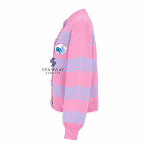 Cárdigan de punto a rayas para mujer de la hermandad Jack And Jill Of America, suéter informal bordado con botones y cuello redondo de manga larga - Product Image 3