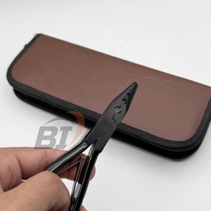 Pince professionnelle en acier inoxydable pour extensions capillaires, pince micro-anneaux avec logo personnalisé, maintien robuste, finition noire brillante et poignée scintillante - Product Image 5