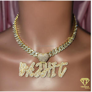 Hip Hop Custom <b>Name</b> Pendant Gold Cuban <b>Chain</b> Moissanite Diamond Bling Necklace For Men Women - Product Image 5