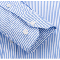 Kemeja Pria Bergaris Poplin Kerah Tegak Bernapas 100% Katun 140g Lengan Panjang Kancing Depan Kasual Musim Semi Pakaian Kantor Dewasa