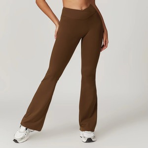 Pantalon large à taille croisée pour femme, extensible dans les 4 sens, idéal pour le yoga, avec étiquette personnalisée, leggings évasés en gros - Product Image 2