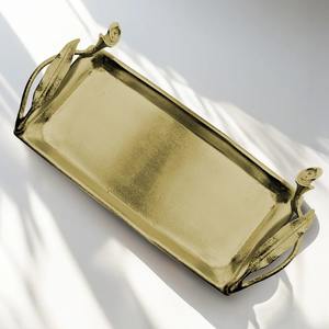 Plateau de toilette carré en acier inoxydable brillant, finition dorée élégante, poignées texturées décoratives, vaisselle de salle de bain moderne et luxueuse - Product Image 1