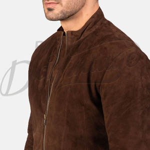 Chaqueta Bomber de Cuero de Ante Marrón para Hombre, de Piel de Oveja Genuina, Ajuste Delgado, Estilo Casual Moto Racer con Cremallera y Puños Acanalados - Product Image 3