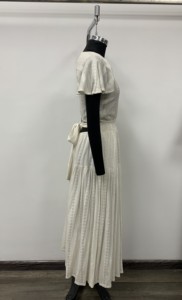 White Cotton Maxi <b>Dress</b> V-Neck Cap <b>Sleeve</b> A-Line Pleated Casual <b>Summer</b> <b>Dress</b> Solid Woven Breathable Women's <b>Dress</b> - Product Image 3