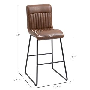Sgabello da Bar Moderno in Pelle PU da 30 Pollici, Senza Braccioli, con Poggiapiedi, Sedia Alta per Cucina e Pub in Marrone/Nero - Product Image 2