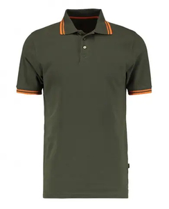 เสื้อโปโลแขนสั้นสีเขียวมะกอกสำหรับผู้ชาย แต่งขอบสีส้ม ทรงปกติ สไตล์ลำลอง ผ้าฝ้ายปิเก้ถัก 100% - Product Image 1