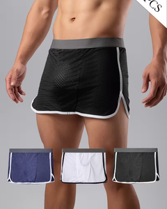 Men Ice Silk Boxer Shorts Breathable Mesh Boxer Briefs Mid Rise Loose Waist 3 Pack Lounge Underwear - Product Image 4