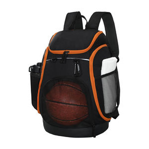 Sac à dos de sport gris chiné avec grande section en maille pour ballons, mousqueton frontal et doubles poches latérales pour athlètes - Product Image 3