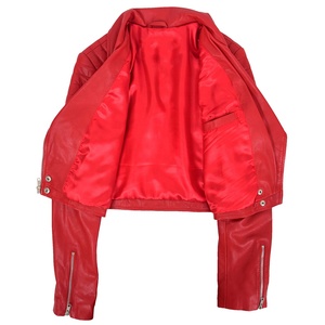 Chaqueta de cuero de motociclista de talla grande para mujer, de cuerpo corto, estilo Moto, color rojo, nueva - Product Image 4