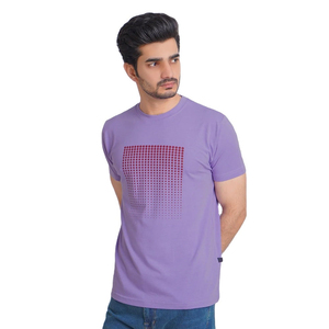 T-shirt à manches courtes pour homme, violet, avec imprimé à pois, coupe classique, col rond, jersey en coton, haut décontracté - Product Image 1