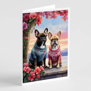 Bouledogue français lunatique deux coeurs A7 cartes de voeux paquet de 8 cartes de note vierges avec enveloppes taille 5x7 - Product Image 1