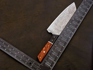 Couteau de cuisine professionnel japonais Bunka en acier Damas forgé à la main, lame aiguisée de 8 pouces, ambidextre, manche en bois et corne, tendance du moment - Product Image 3
