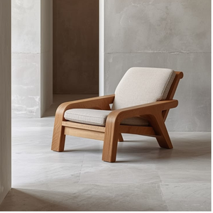 Fauteuil d'appoint en teck Wabi-Sabi, style nordique minimaliste, pour salon haut de gamme, usage extérieur et hôtelier - Product Image 1