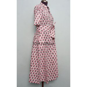 Robe Kangourou Moderne et Élégante pour Femme, Nouveau Design, Manches Courtes, Col en V, 100% Coton, Imprimé Floral, Respirante, Boutonnée, Idéale pour le Bureau - Product Image 5