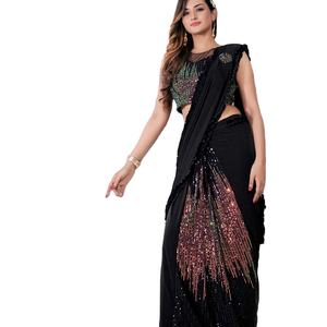 DERNIÈRE CRÉATEUR BEAU RICH PALLU JACQUARD WORKSEQUENVE PRÊT À PORTER SAREE - Product Image 1