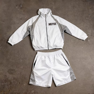 Custom Streetwear Manufacturer Nylon Tracksuit for <b>Men</b> Embroidery logo <b>Jacket</b> and Patchwork Short Set Lightweight Windproof Suit - Product Image 1