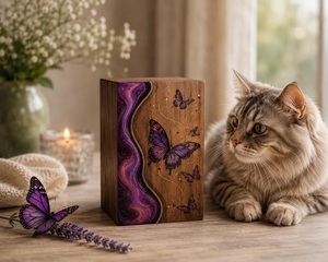 Handcrafted American Style Wooden Urn <b>Box</b> Brown Butterfly Resin Art <b>Memorial</b> Keepsake Personalized Eco-Friendly Durable - Product Image 2